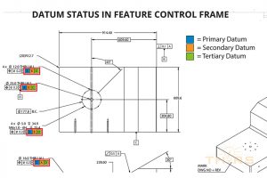 Complex datum reference frames on an engineering drawing, example of gd&t information that is key to the bidding process.