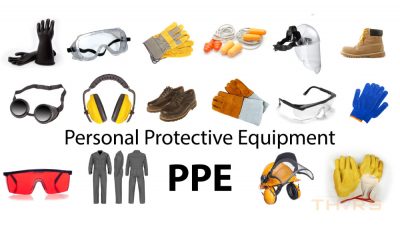 Examples of personal protective equipment selected for safety in a manufacturing facility.