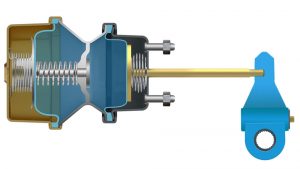 Illustration of a spring brake, a heavy compression spring used in pneumatic braking systems.