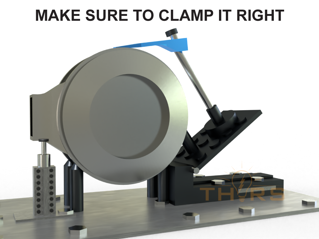 Modular Fixture for a Round Component with Clamp Labeled for CMM Measurement Optimization