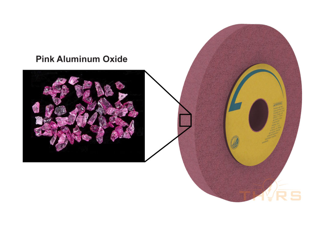 An Illustration of a Pink Colored Grinding Wheel made of Aluminum Oxide abrasives.