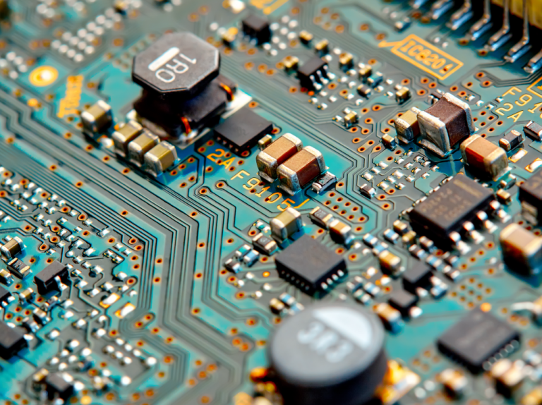 A close-up view of an electronic circuit board.