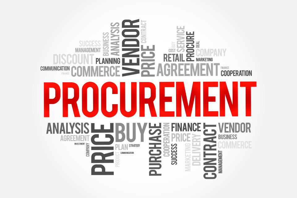 A procurement and purchasing word cloud that includes the skills of modern purchasing professionals.