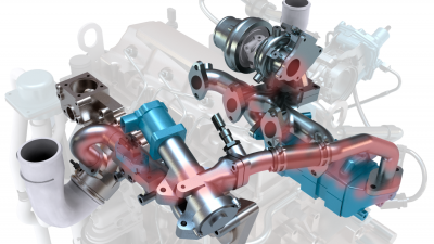 The exhaust gas recirculation (EGR) system components are highlighted to represent their positioning around the engine of a vehicle.