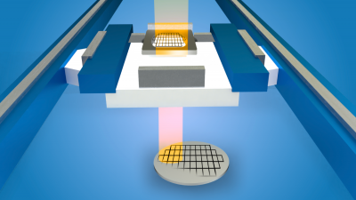 A circuit design printed on a wafer using the scanning technique widely used in the semiconductor patterning process.