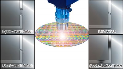 Open circuit, short circuit, contamination, and bite defects are identified on a patterned wafer during semiconductor metrology.