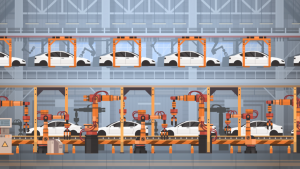 Multi-level automotive assembly line that prioritizes effiecency.