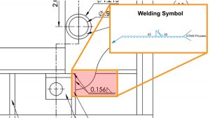 A section of the engineering drawing sheet with a PIP showing the welding symbol.
