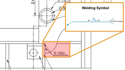 A section of the engineering drawing sheet with a PIP showing the welding symbol.