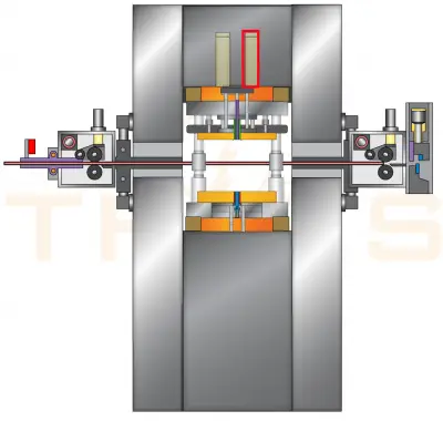 A center support ring provides stability to the fine blanking press.