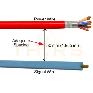 Adequate spacing between a signal wire and a power wire.