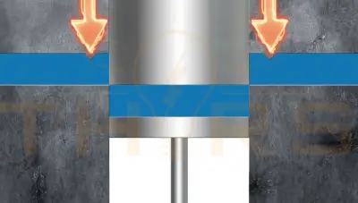 V-Ring pressure is applied in fine blanking to grip the raw material strip and hold it in place.