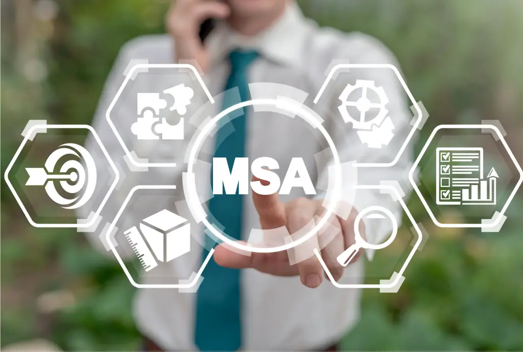 An icon representing Measurement System Analysis (MSA) best practices, touched by a person in the background.