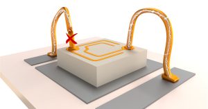An illustration showing a damaged bond wire connection which can lead to LED failure modes such as open circuits.