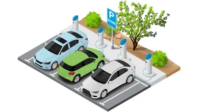 Illustration of a charging station for electric vehicles.